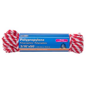 Cuerda de Polipropileno sólida de 3/16", blanca con rojo, atado con 15 mts. | HOBBY PRO