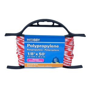 Cuerda de Polipropileno sólida de 1/8", roja con blanco, rack con 15 mts. | HOBBY PRO