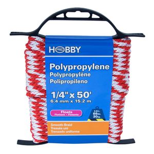 Cuerda de Polipropileno sólida de 1/4", roja con blanco, rack con 15 mts. | HOBBY PRO