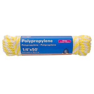 Cuerda de Polipropileno sólida de 1/4", blanca con amarillo, atado con 15 mts. | HOBBY PRO