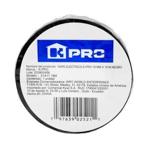 Taipe eléctrico aislante flexible de 19 mm x 18 m. - K PRO