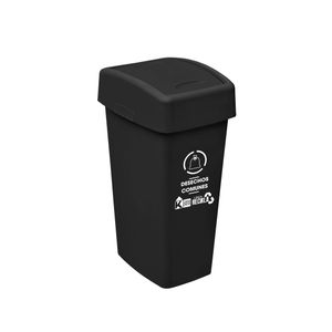 Tacho de reciclaje Capo de 50 lts con tapa tipo vaiven color negro. - CASA PICA