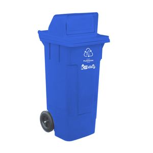 Tacho de reciclaje Herkules de 132 lts con tapa tipo buzon y ruedas traseras color celeste. - CASA PICA