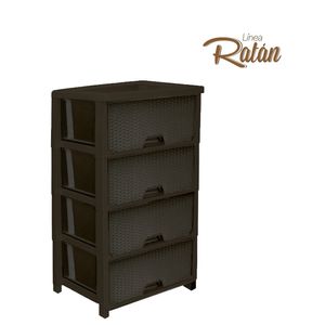 Cajonera Ratan Glamour Clip café con 4 cajones. - CASA PICA