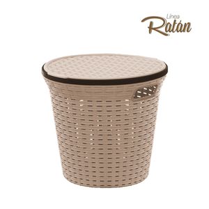 Cesto de Ropa Ratan con tapa mediano redondo beige. - CASA PICA