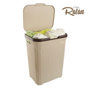 Cesto de Ropa Ratan con tapa crema. - CASA PICA