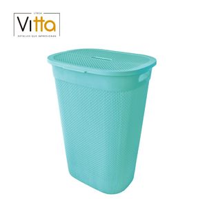 Cesto de Ropa Vitta con tapa turquesa. - CASA PICA