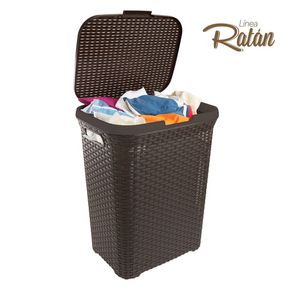 Cesto de Ropa Ratan con tapa café. - CASA PICA