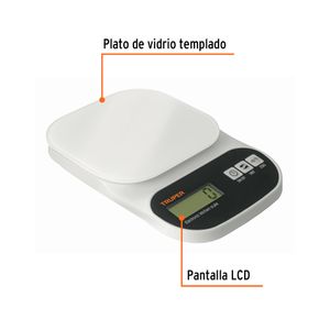 Balanza digital con plato de vidrio y 5kg de capacidad - TRUPER