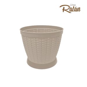 Macetero RATAN redondo mediano de 21 cm de 15 lts color beige. - CASA PICA
