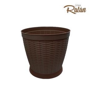Macetero RATAN redondo grande de 32 cm de 35 lts color café. - CASA PICA