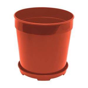 Macetero B+M CLAVEL redondo grande color terracota de 9 lts con diseño liso y base. - CASA PICA