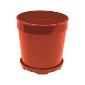 Macetero B+M CLAVEL redondo mediano color terracota de 4,5 lts con diseño liso y base. - CASA PICA