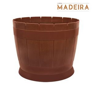 Macetero MADEIRA redondo mediano de 14 lts color café maderado. - CASA PICA