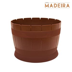 Macetero MADEIRA redondo chico de 9 lts color café maderado. - CASA PICA