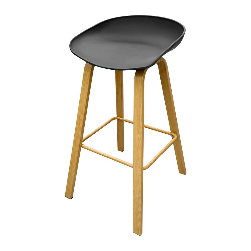 Silla-de-bar-alta-con-respaldo-ergonomico-bajo-de-una-sola-pieza-y-patas-de-madera.-Capacidad-110-kg.-Negro-K-HOME