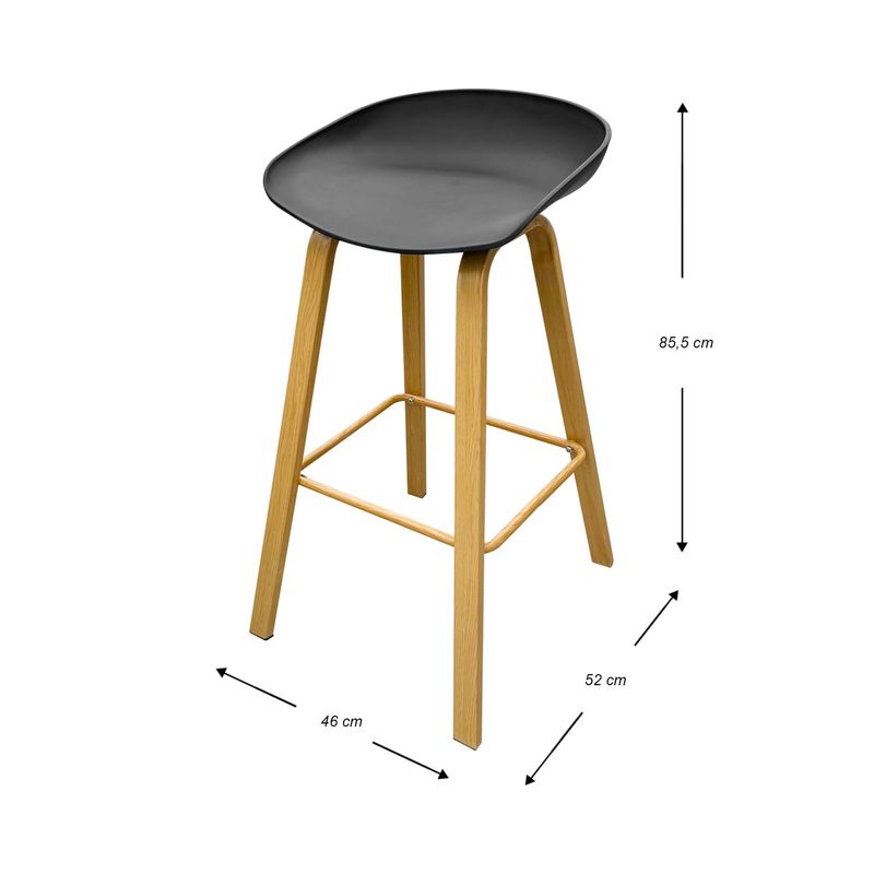 Silla-de-bar-alta-con-respaldo-ergonomico-bajo-de-una-sola-pieza-y-patas-de-madera.-Capacidad-110-kg.-Negro-K-HOME