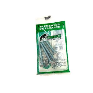 Perno hexagonal con tuerca y arandela plana de 1/4" x 2". Pack x 4 unidades. - DISMAC