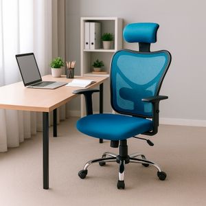 Silla para oficina con respaldo alto tipo malla color azul - MAY'S