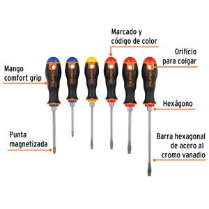 Juego de 6 desarmadores mango Comfort Grip - TRUPER