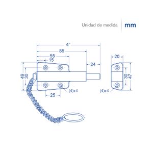 Picaporte con cadena de zamac de 4” galvanizado. - GATO