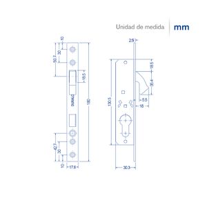 Cerradura de embutir pico loro para puertas corredizas y Backset de 15,5 mm. - DURALOCK