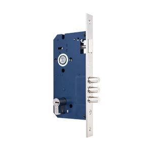 Cerradura de embutir con tres barras en acero y Backset de 60 mm cromada. - DURALOCK