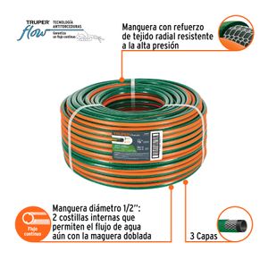 Manguera de 1/2" de 3 capas con tejido de refuerzo Presentación: Venta x Metros.  - TRUPER