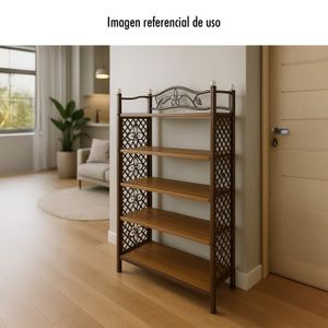 Zapatera metálica con repisas de madera de 5 niveles de 63 x 23 x 109 cm. - K HOME