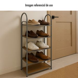Zapatera metálica de 5 niveles con repisas de madera. - K HOME
