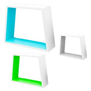 Kit de 3 repisas flotantes en forma trapezoidal y de colores interiores. - NICEWOOD