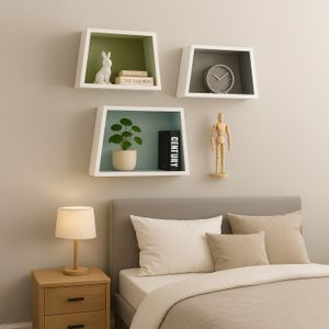 Kit de 3 repisas flotantes en forma trapezoidal y de colores interiores. - NICEWOOD