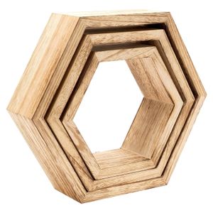 Kit de 3 repisas flotantes en forma hexagonal y de color habano. - NICEWOOD