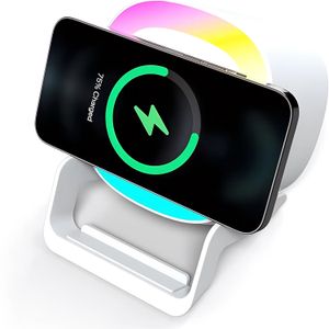 Parlante bluetooth 5 en 1 con luz nocturna, RGB, Cargador inalámbrico y soporte para smartphone. - RORENSE
