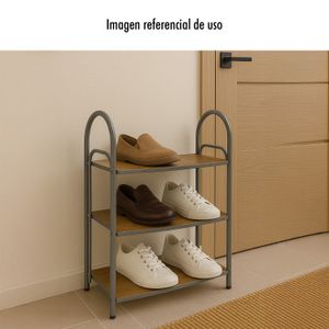 Zapatera metálica de 3 niveles con repisas de madera. - K HOME