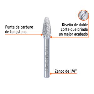 Fresa árbol redondo de carburo de tungsteno de 10 x 19 mm, para desbaste USO PESADO. - TRUPER
