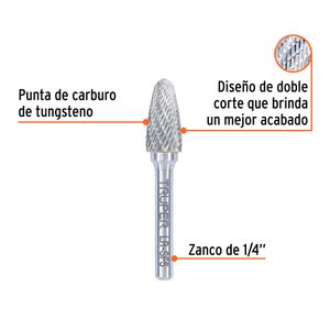 Fresa árbol redondo de carburo de tungsteno de 13 x 25 mm, para desbaste USO PESADO. - TRUPER