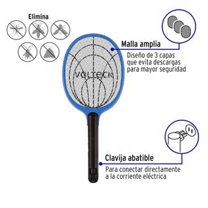 Mata moscas RECARGABLE de 127V - 1000V, 3 capas para mayor seguridad, indicador LED de carga. - VOLTECK