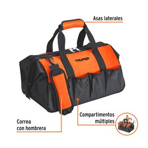 Maleta Portaherramientas de 16" de poliéster 300D resistente para trabajo pesado y rudo. - TRUPER