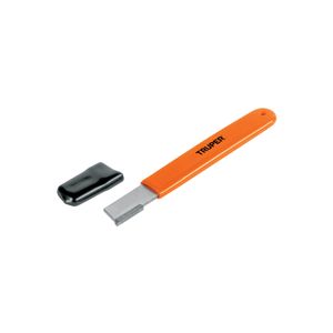 Afilador con hoja lisa de carubro de tungsteno y mango de PVC para herramientas de corte. - TRUPER