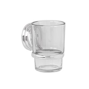 Portavaso Cepillero AQUA con vaso de vidrio y soporte metálicado acabado en cromo. - FOSET