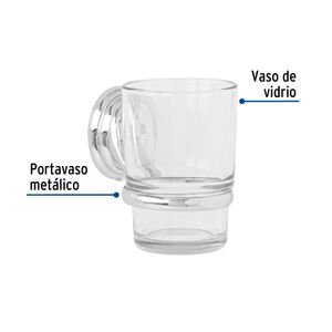 Portavaso Cepillero AQUA con vaso de vidrio y soporte metálicado acabado en cromo. - FOSET