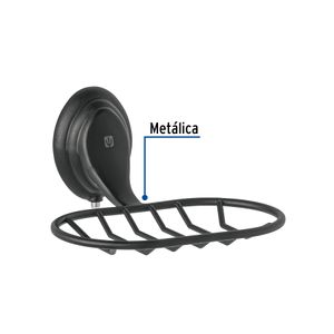 Jabonera metálica AQUA tipo rejilla negro mate con soporte resistente. - FOSET