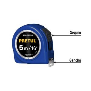 Flexómetro de 5 m con cinta de 19 mm, fabricado en ABS resistente. - PRETUL