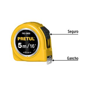 Flexómetro de 5 m con cinta de 19 mm, fabricado en ABS resistente. - PRETUL