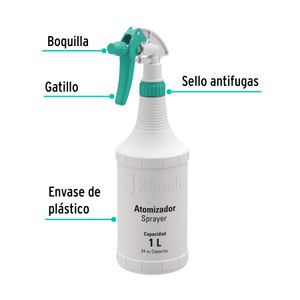 Rociador multiusos de 1 lt con diseño ergonómico y sello antifugas. - KLINTEK