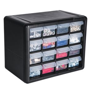 Organizador de 22 x 27 cm con 16 gavetas PEQUEÑAS de polipropileno translúcido y marco de ABS. - TRUPER