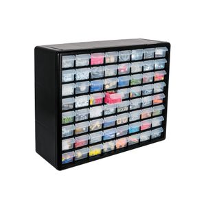 Organizador de 40 x 51 cm con 64 gavetas PEQUEÑAS de polipropileno translúcido y marco de ABS. - TRUPER