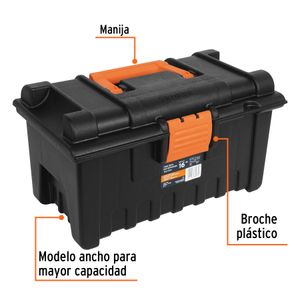 Caja de herramientas de polipropileno de 16" con broches ABS, SIN compartimentos. - TRUPER