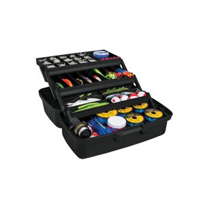Caja para pesca negra de polipropileno de 16" con 3 bandejas deslizables y 33 compartimentos. - TRUPER
